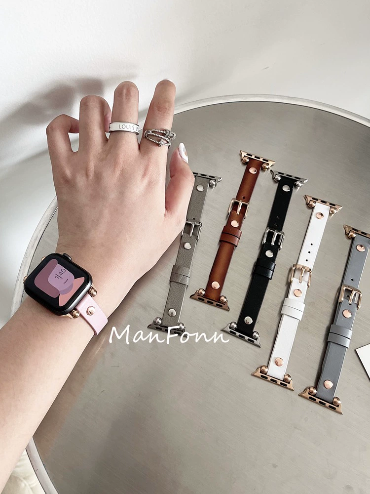 Применимое ремешок AppleWatch S8IWATCH6 поколения 75432 Xiaoman талия тонкая willow ноготь кожаный ремешок SE
