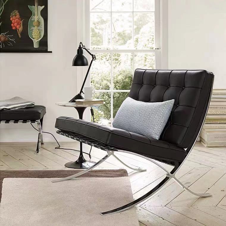 Barcelona Chair Designer Italian-Style Genuine Leather Minimalist Living Room Leisure Mid-Century Style Single Sofa Chair Italian Retro
