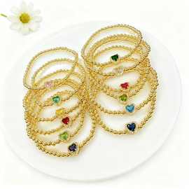 欧美轻奢简约手工串珠彩色爱心手链 百搭ins风桃心弹力手环女饰品