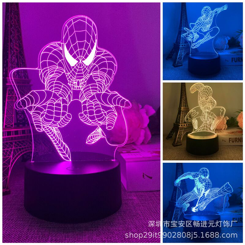 Cross-border supply 3D night light Spider-Man cartoon creative gifts LED bedside small table lamp Cross-border supply 3D night light Spider-Man cartoon creative gifts LED bedside small table lamp