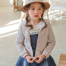 2024春款新品韩国儿童女孩洋气圆领蕾丝花边针织开衫外套现货