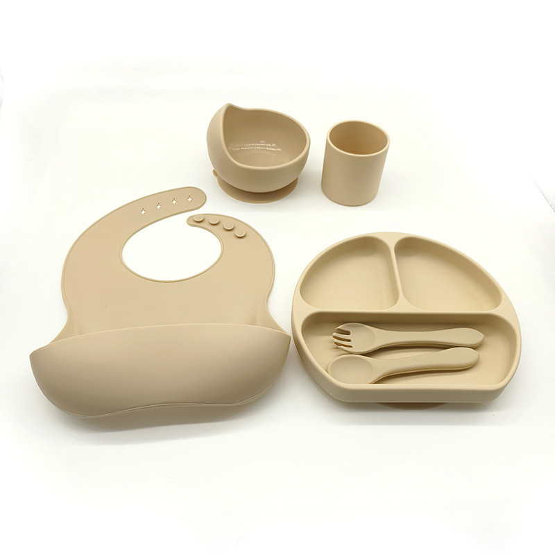 Complemento alimenticio transfronterizo para niños, plato de silicona, plato de suplemento alimenticio para bebés, plato de comida sonriente de seis piezas, vajilla para alimentación maternoinfantil al por mayor