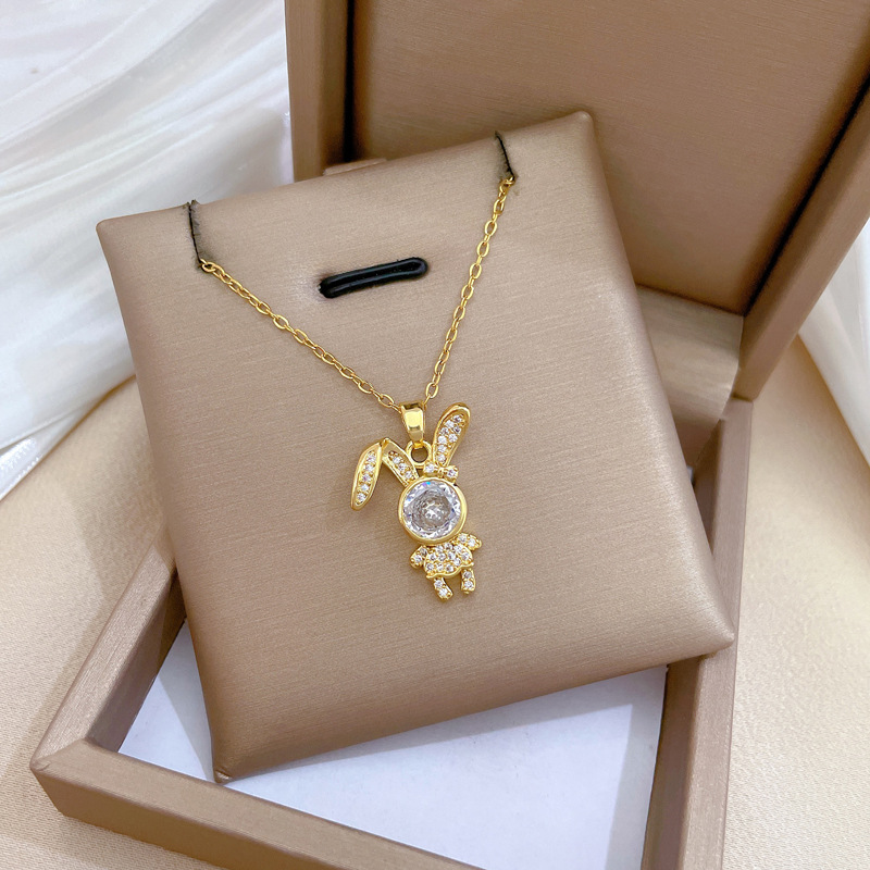 Gorgeous Zircon Rabbit Necklace Titanium Steel Collarbone Chain_voghion.com