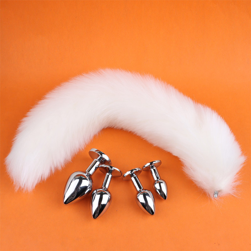 Metal Anal Plug with Detachable White Fox Tail, Adult Training Toy — detail image 7
