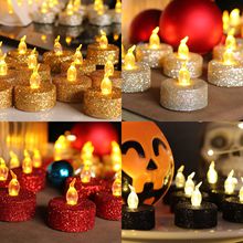 亚马逊热卖金粉LED蜡烛灯 圣诞节家居派对装饰CR2032电子蜡烛灯