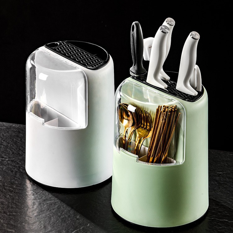 Kitchen Dust-proof Rotating Knife Rack Storage Rack Countertop Multifunctional Chopsticks Holder Knife Holder Integrated Storage Box Household Kitchen Knife