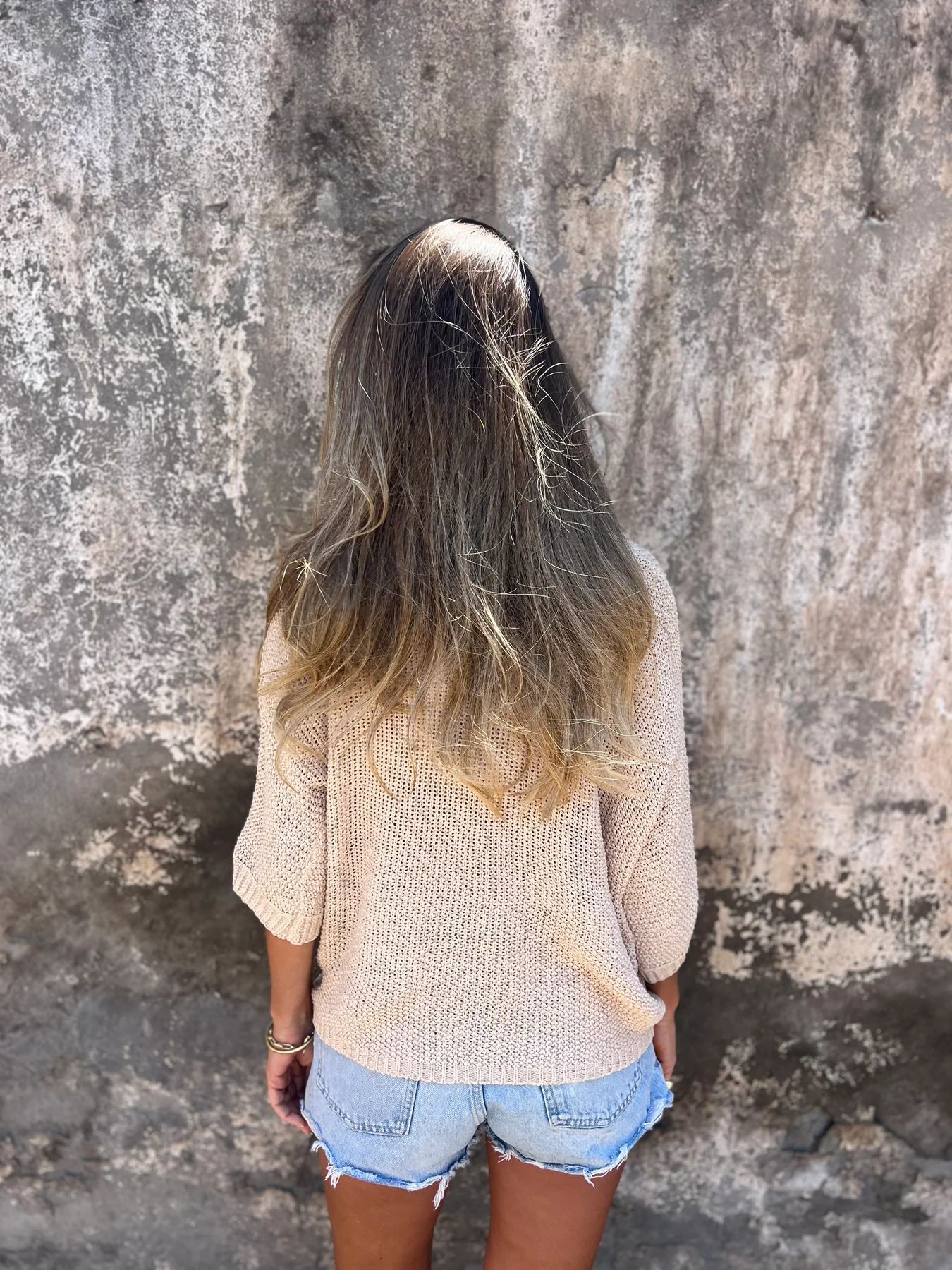 Damen-Sommer-Strickpullover mit Kragen, Dreiviertelärmeln, einfarbig_voghion.com