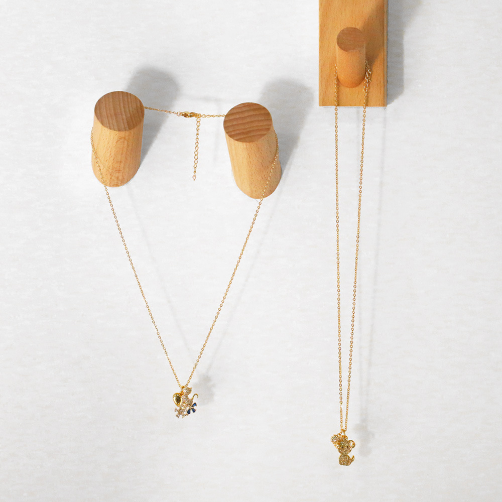 cute animal diamond-encrusted heart shape kitten puppy double pendant copper necklace collarbone cha