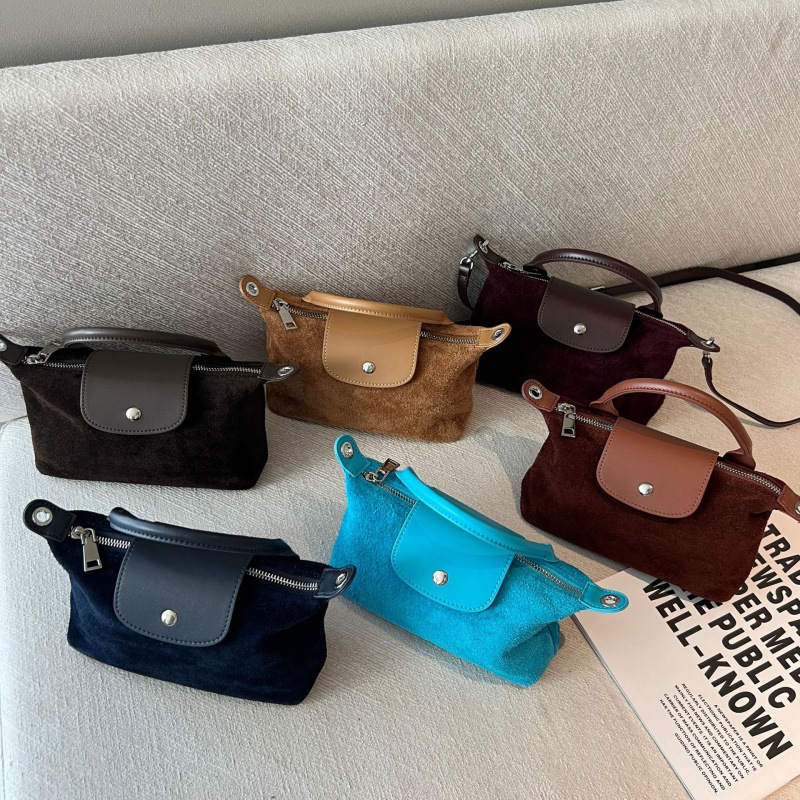 High-End Textured Vintage Handbag, Matte Cowhide Suede Phone Bag, Dumpling Bag, Versatile Shoulder Crossbody Bag