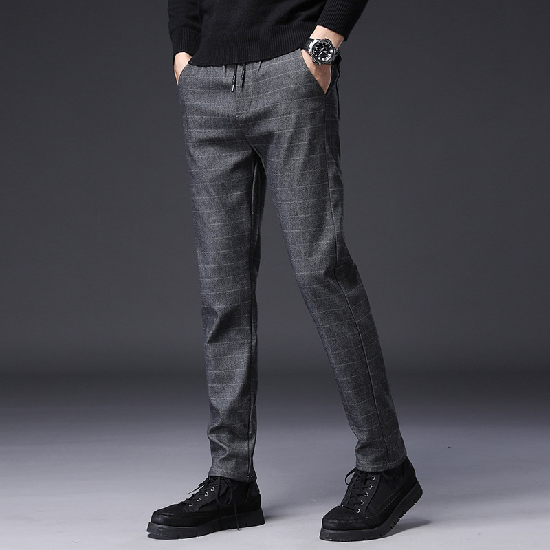 2025 Autumn Plaid Casual Pants Men's Korean Style Elastic Waist Brushed Trendy Fashion Small Straight Leg Pants Wholesale 2025 Autumn Plaid Casual Pants Men's Korean Style Elastic Waist Brushed Trendy Fashion Small Straight Leg Pants Wholesale