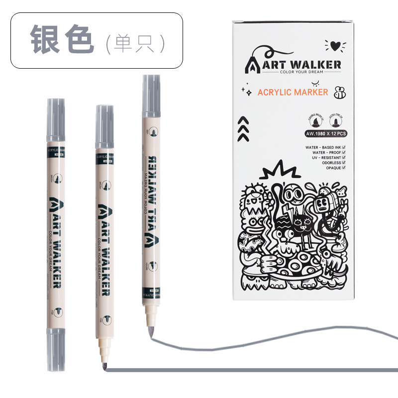 Un marcador de acrílico de doble cabeza solo autoeleccionado para estudiantes de arte con doble cabeza blando y duro resaltado blanco pluma graffiti