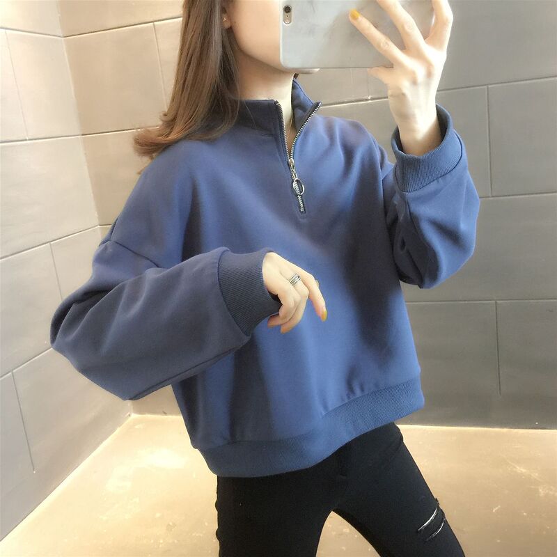 早春装白色半拉链带领卫衣女2025新款洋气小个子短款时尚薄款上衣|undefined