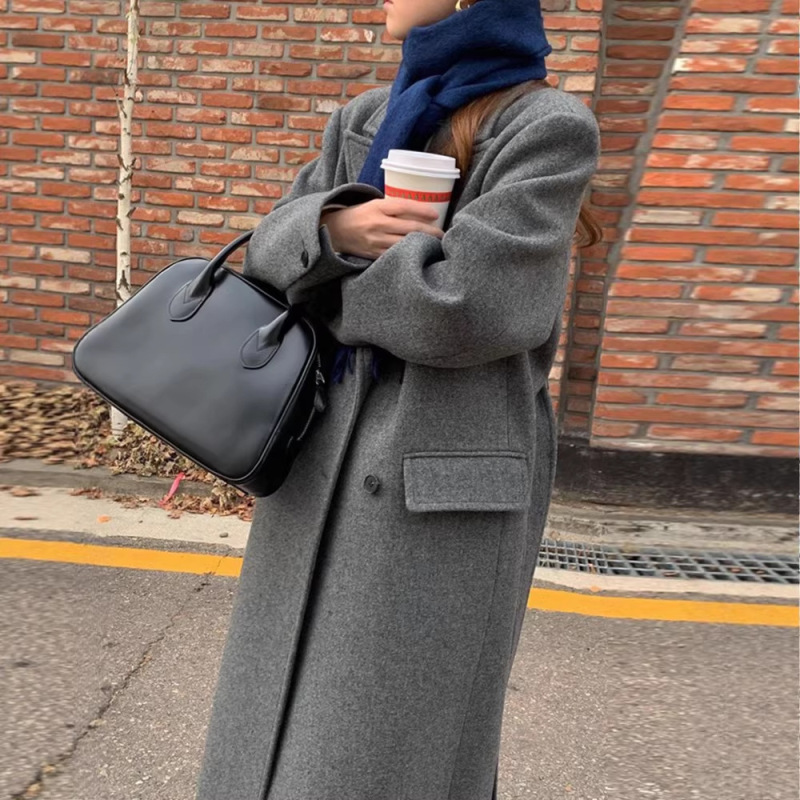 Spot Placobe Mina Wool Outwear 24 New Loose Casual Simple Mid-Length Double-Breasted Outwear for Women