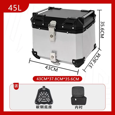 Motorcycle trunk | Rear Trunk Thick Version - limited-time-carbon-steel-base-45l-flat-silver-luxury-lining