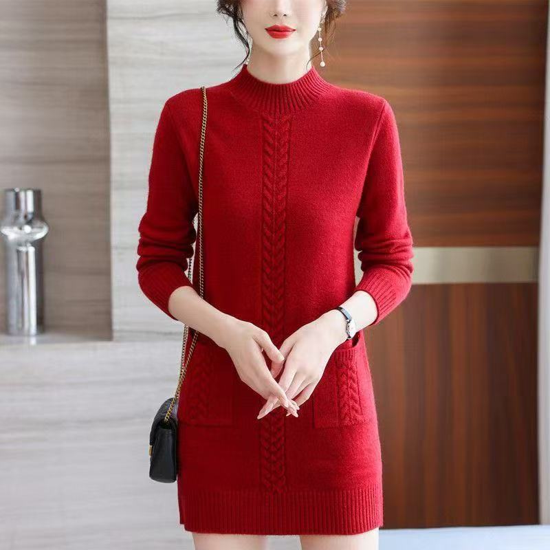 Mid-Length Sweater Women's Butt-Covering Top Autumn and Winter 2024 New Winter Thickeneded Inner Knitted Bottoming Shirt Winter