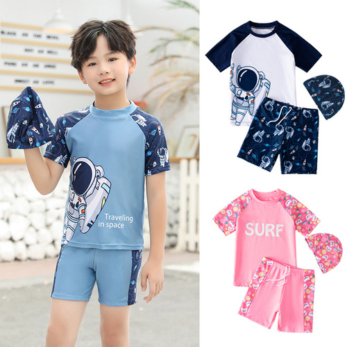 Children's Swimwear Boys Girls Swimwear 2024 New Girls Middle and Large Children Cartoon Split Suit Swimwear Wholesale