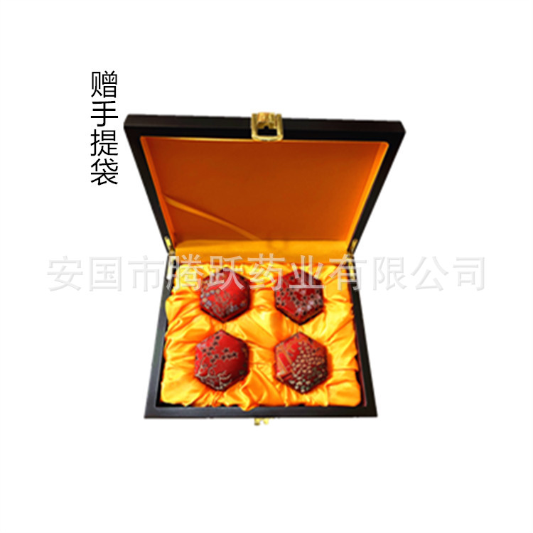 Hexagonal Brocade Gift Box Set of 4 Wooden Pill Packaging Boxes for Herbal Pills Jewelry and Gifts in use