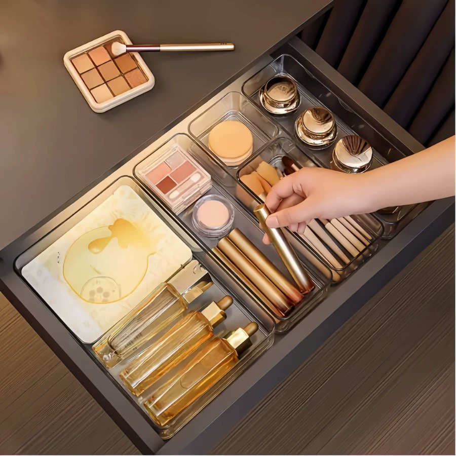 Acrylic Drawer Organizer Box, Universal Table Storage, Clear, Multi-Size Sets (S–XL)
