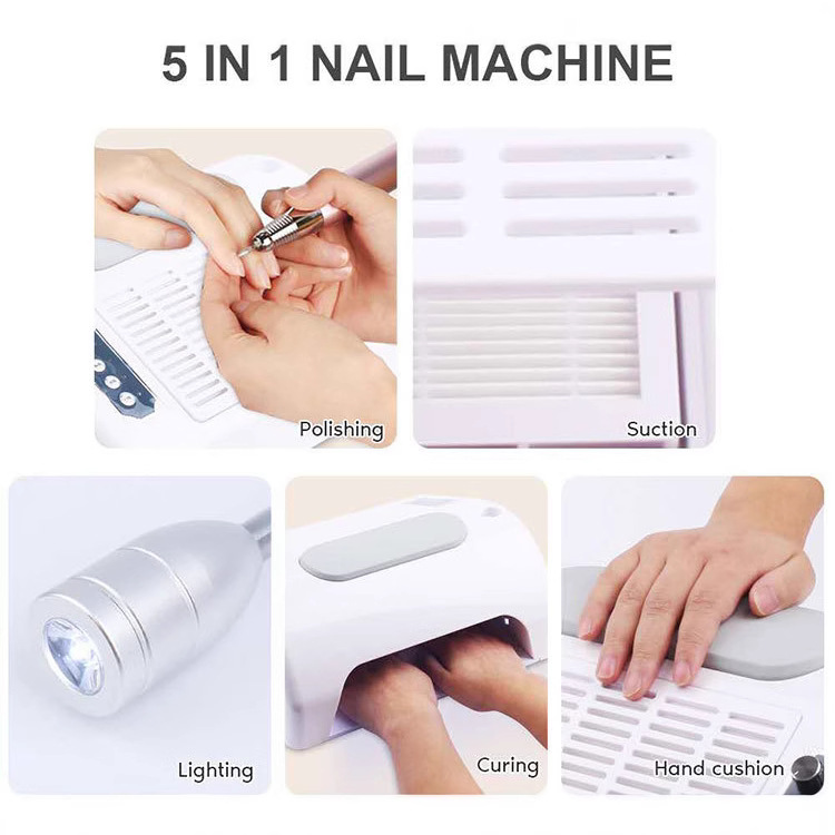 Inteligente todo en uno manicura cinco en uno máquina de molienda lámpara para hornear aspiradora iluminación almohada de mano máquina de manicura multiusos