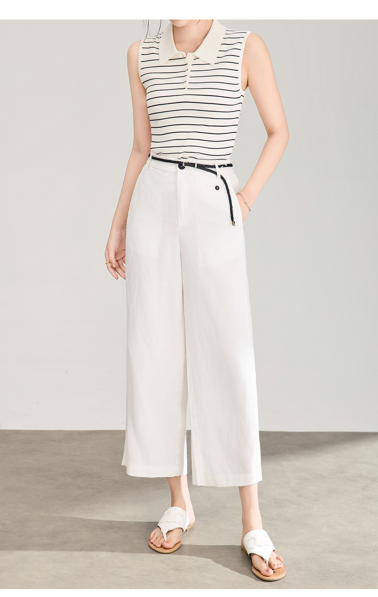 Quần culottes nữ ống rộng dáng suông, cạp cao, chất liệu tencel linen thoáng mát, phù hợp mùa hè — Xanh lông mòng đen chi tiết 16
