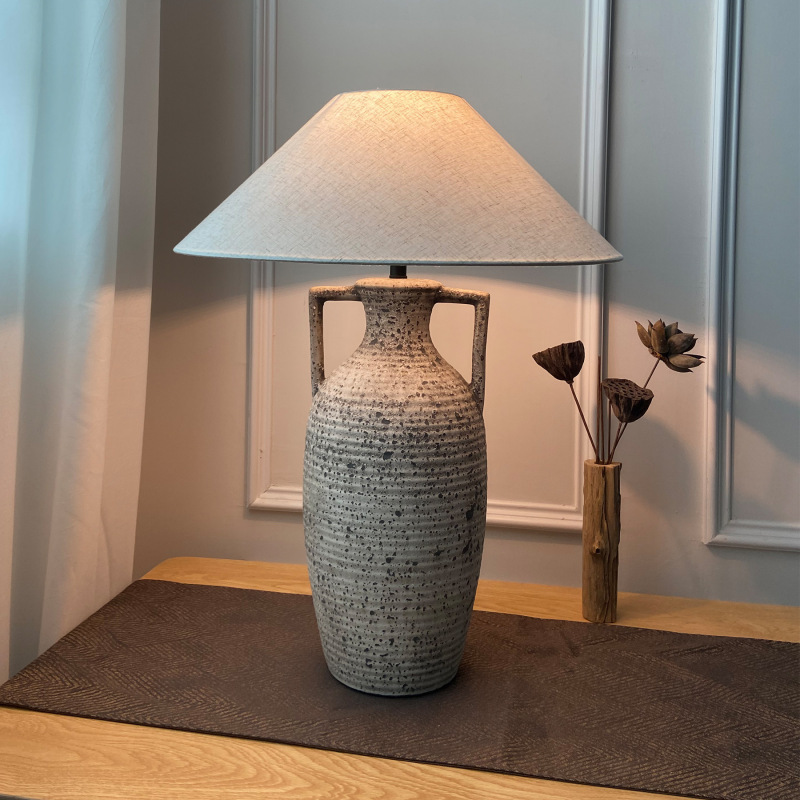 Wabi-Sabi Style Handmade Ceramic Table Lamp Creative Classy Retro B&B Living Room Design Bedroom Bedside Linen Fabric Wabi-Sabi Style Handmade Ceramic Table Lamp Creative Classy Retro B&B Living Room Design Bedroom Bedside Linen Fabric