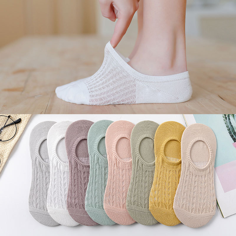 2021春夏網眼透氣純色女士淺口隱形襪 簡約日系薄款純色空調襪
