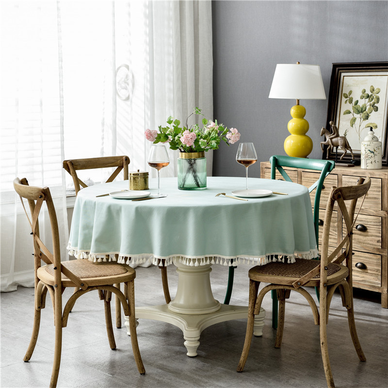 Tovaglia nordica semplice impermeabile in tinta unita in cotone e lino con nappe per tavolo da pranzo rotondo, tovaglia da tavolino_voghion.com