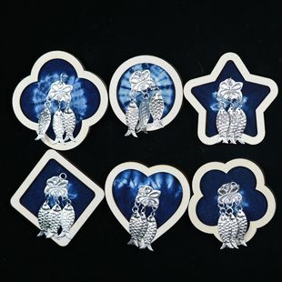 Wholesale Tie-Dye Refrigerator Magnets Miao Imitation Silver Refrigerator Magnets Accessories Guizhou Xijiang Qianhu Miao Village Handmade Refrigerator Magnets