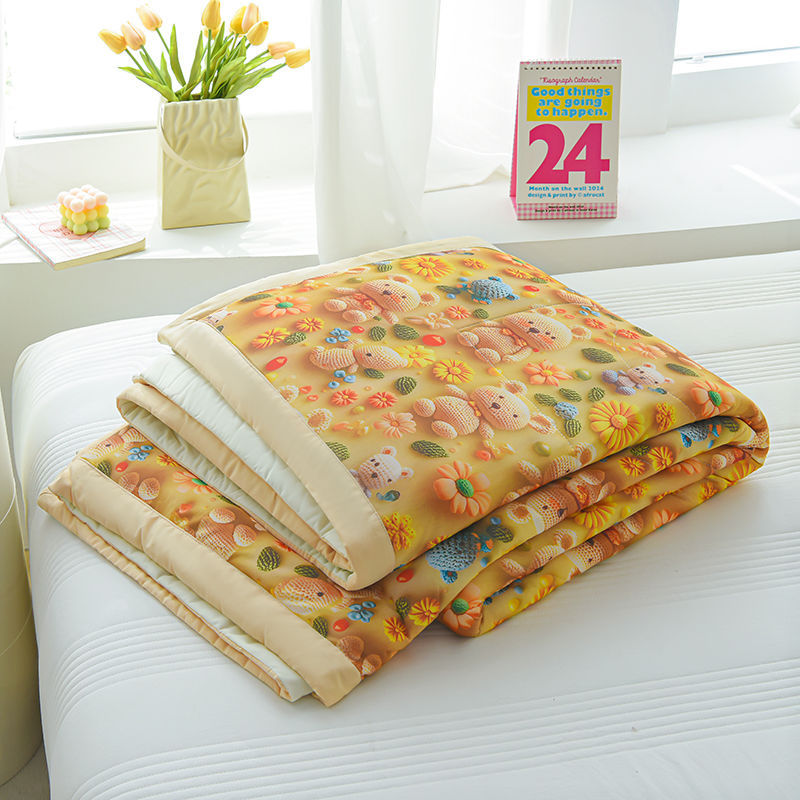 Caricatura infantil 5D impresión de hielo sensación de aire acondicionado de verano frío es verano edredón delgado lavable a máquina para una sola persona