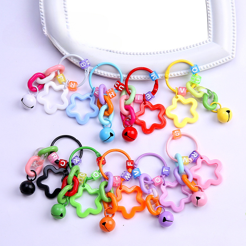 彩色五角星字母亚克力钥匙扣多巴胺耳机套挂件diy串珠饰品配件