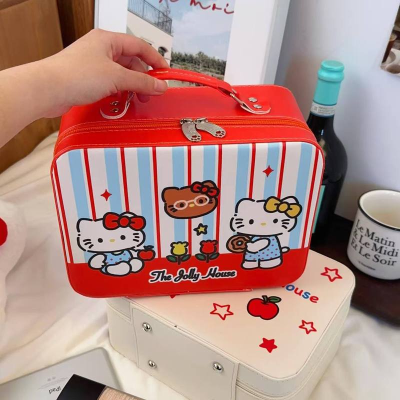 条纹猫咪化妆箱2025新款原创化妆包大容量带镜子护肤化妆品收纳包|undefined