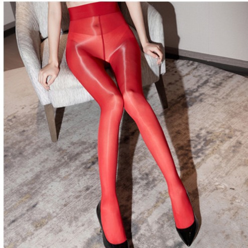 Ultra-Thin Bare-Leg Aurora Oil Shiny Smooth Sexy Open-Crotch Long Pantyhose Black Silk