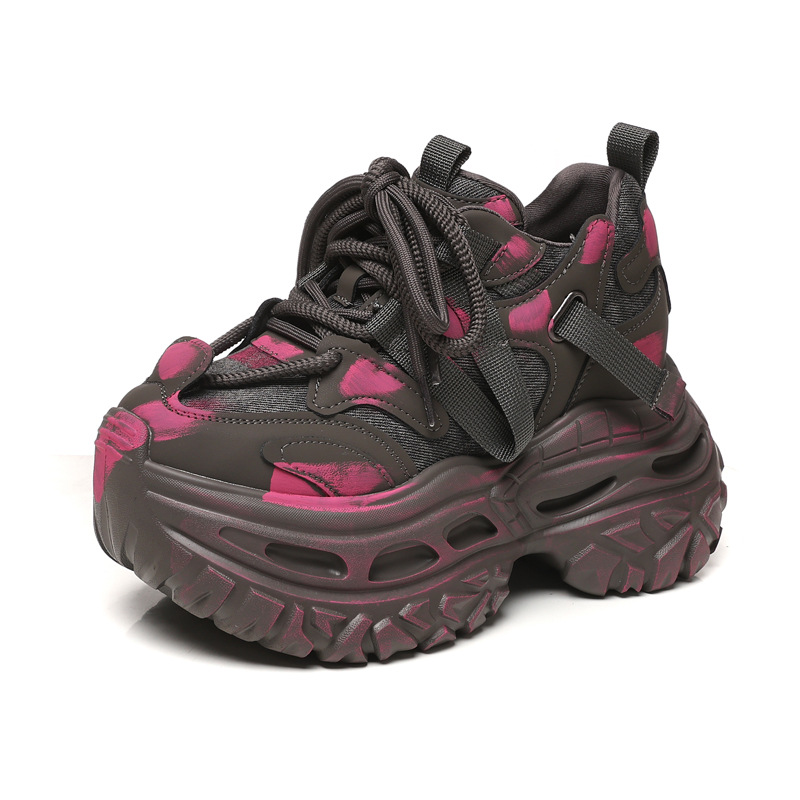 Giày sneaker nữ chunky đế dày nâng chiều cao phong cách Hàn Quốc — màu đen