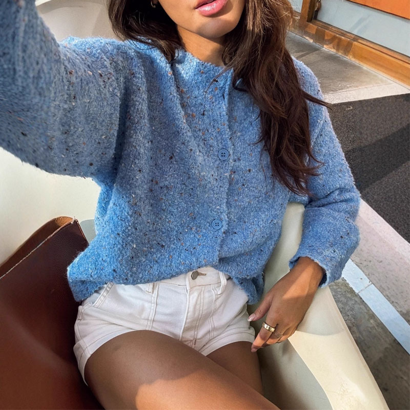 2025 Amazon European and American Cross-Border Independent Station Clothes Autum Women's Colorfulful Polka Dot Splicing Pullover Knitwear