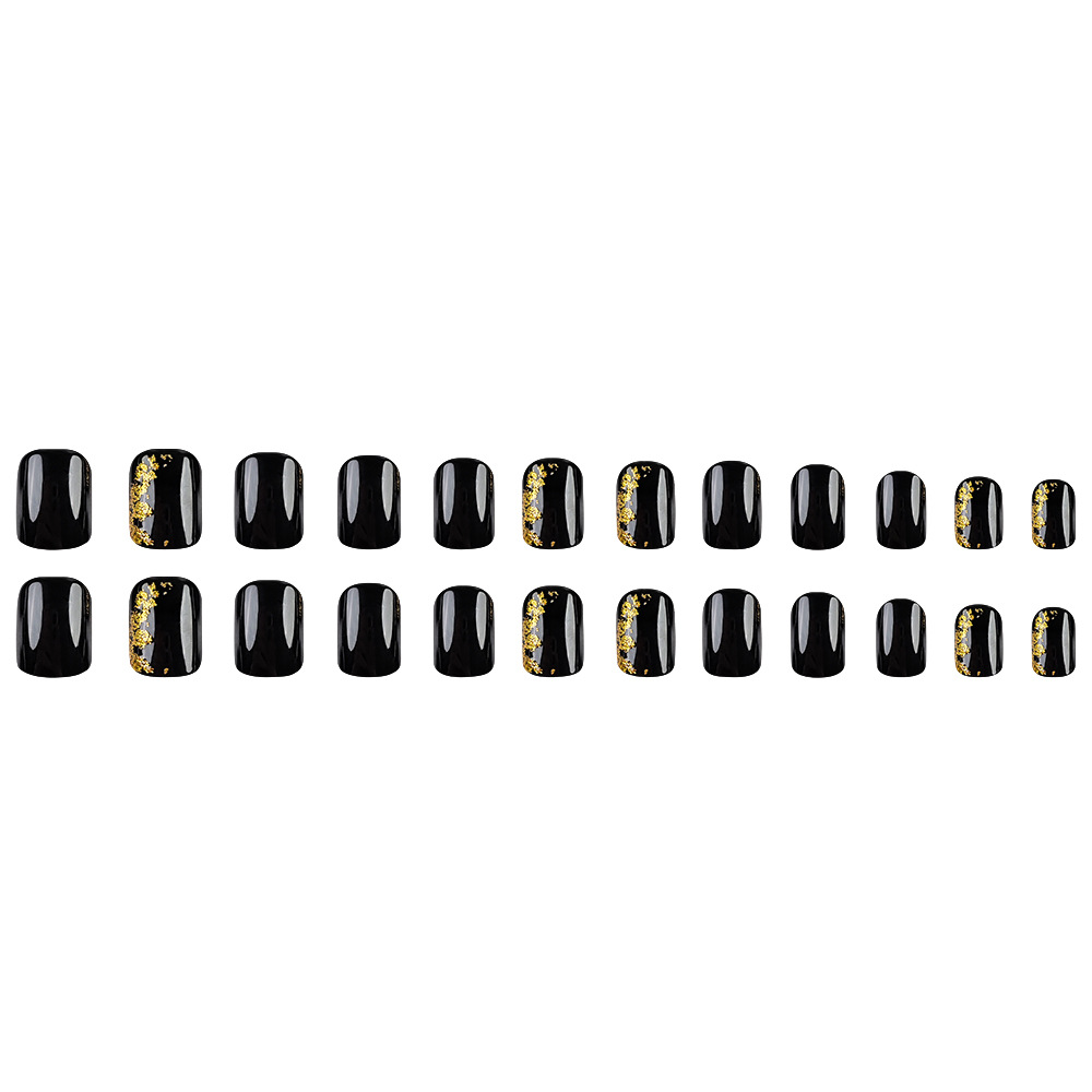 Venta caliente transfronteriza, hoja de oro negra, armadura de desgaste, temperamento de moda, manicura desmontable, 24 piezas, parche de uñas terminado