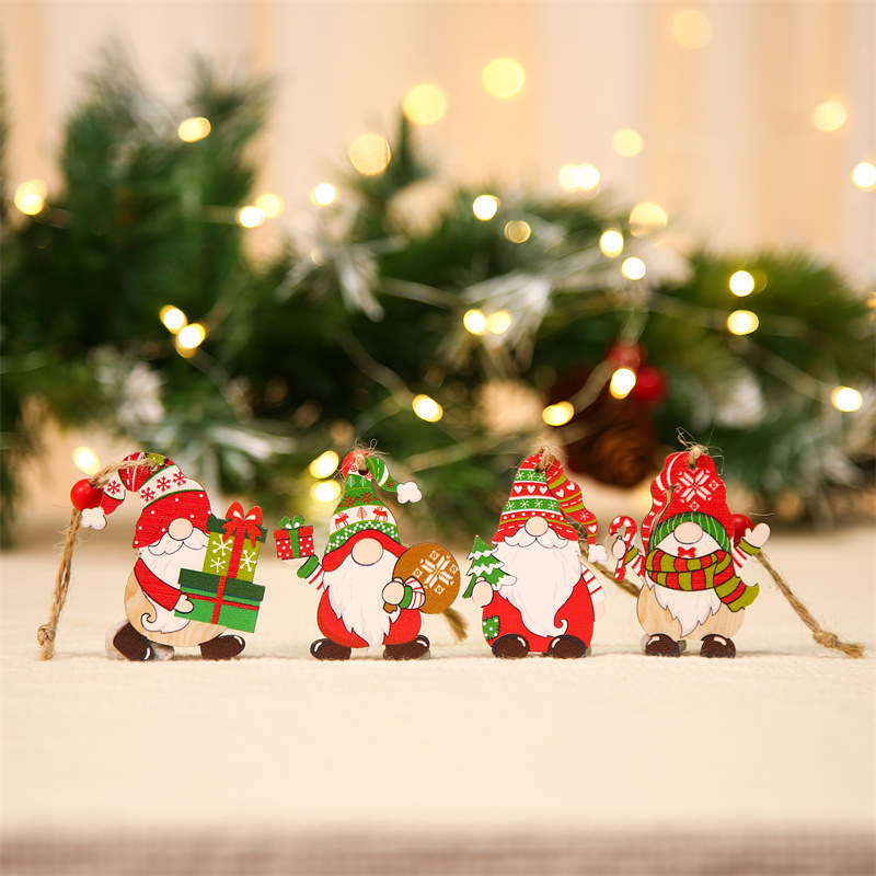 Weihnachten Süß Weihnachtsmann Holz Gruppe Hängende Ornamente 12 Stück display picture 6