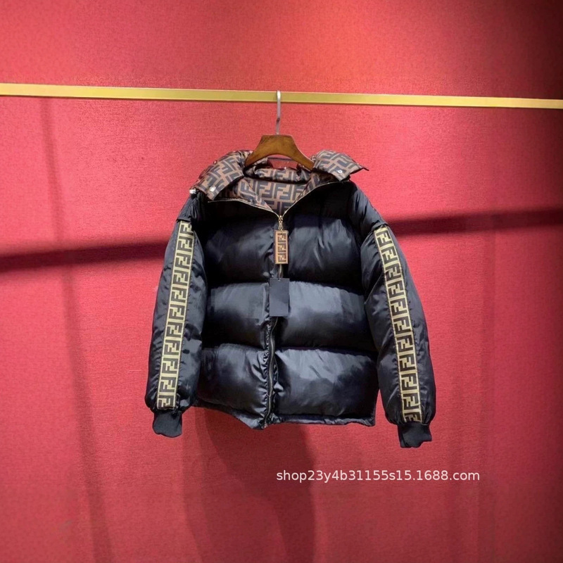 New winter letter-print European-style fashion versatile patchwork hooded casual trendy reversible cotton jacket New winter letter-print European-style fashion versatile patchwork hooded casual trendy reversible cotton jacket