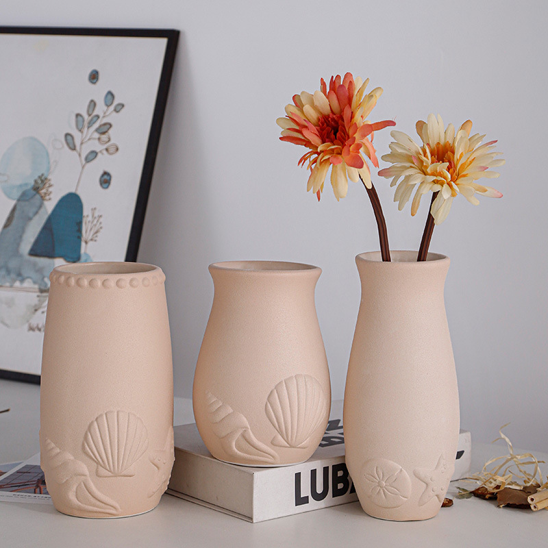 Ornamento de vasijas de cerámica esmerizada europea flor seca marina creativa flor flor floral decorativa en la sala de estar decoración de encimera