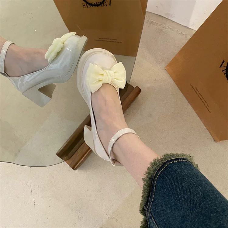 Женские туфли Мэри Джейн на толстом каблуке с бантом в стиле кибер-знаменитостей, новинка 2023 года, весенние туфли с круглым носком во французском стиле Chanel