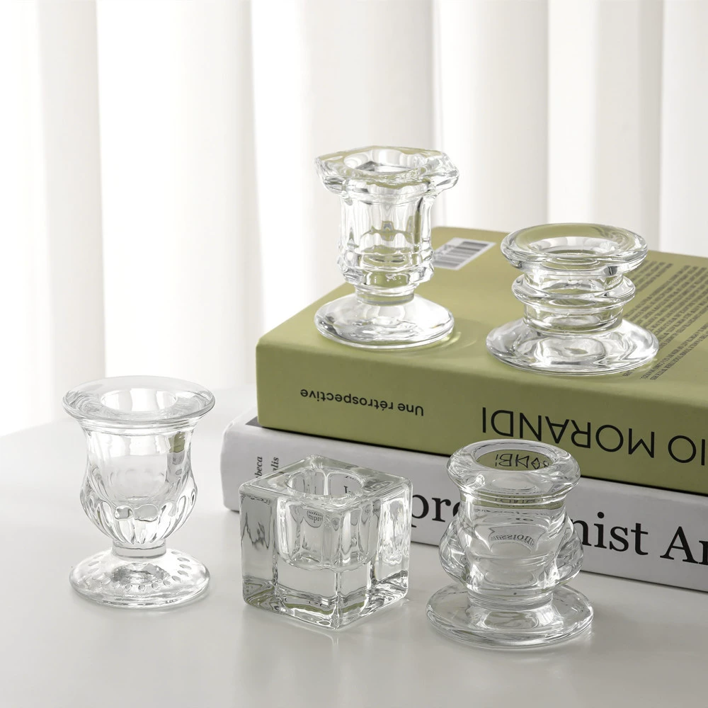 Подсвечник-стакан Glass Candlestick Holder, европейский INS стиль, прозрачная восковая основа, несколько форм (Король/Пузо/Малый)