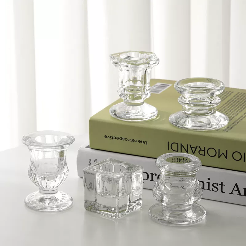 Подсвечник-стакан Glass Candlestick Holder, европейский INS стиль, прозрачная восковая основа, несколько форм (Король/Пузо/Малый)