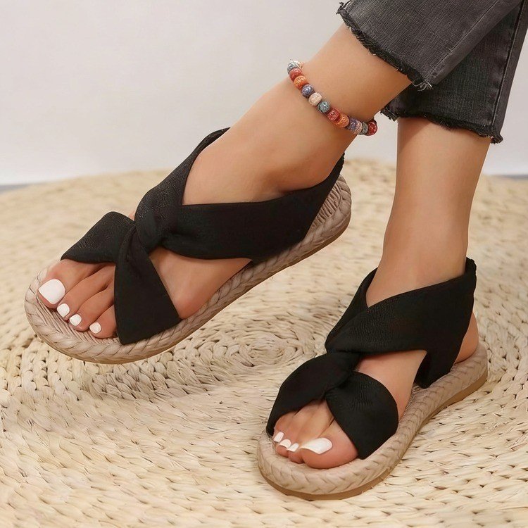 Sandalias Planas Cruzadas de Yute Talla Grande Lino y Caucho Antiolor para Verano image 1