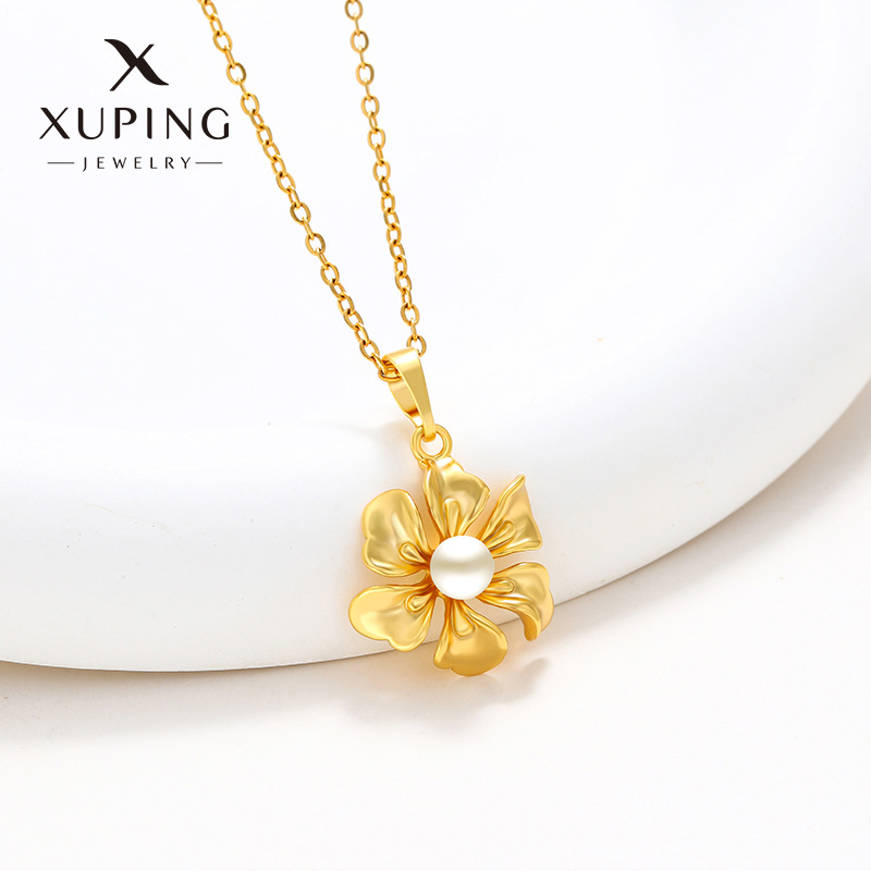 Xuping dulce pequeño collar de flores frescas imitación de perlas de invierno / otoño moda suéter colgante colgante colgante de flores para mujeres