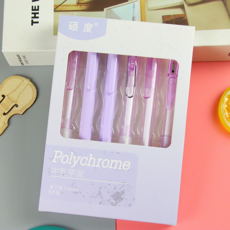 6 piezas en la misma caja de color ST cabeza gel pluma de alta apariencia Oficina papelería pluma de empuje pluma estudiante de agua