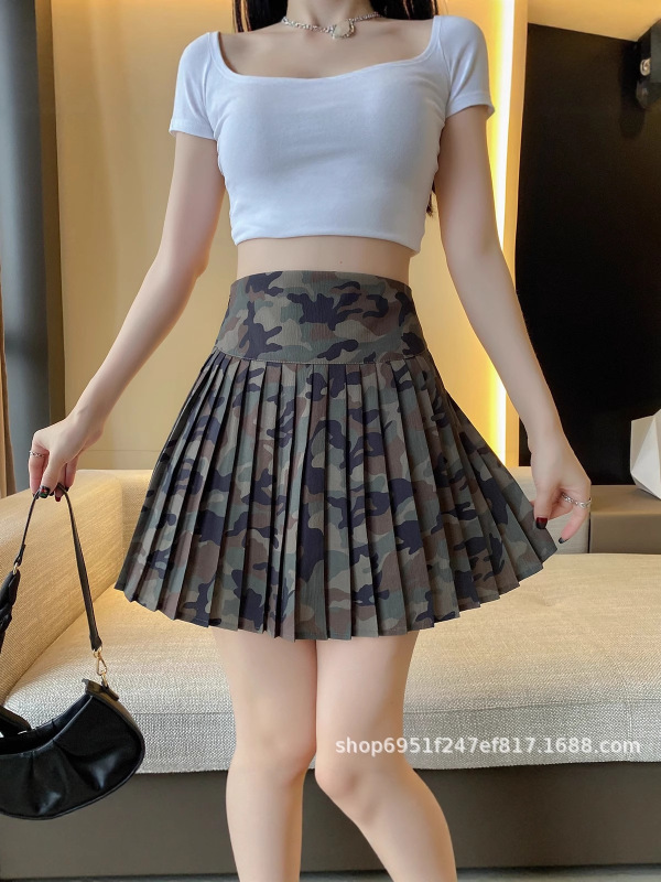 25夏秋新款迷彩细格子百褶裙高腰显瘦短款百搭百褶裙A字JK学院|undefined