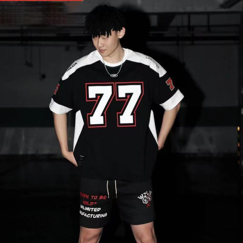 77 Ice Hockey Short-Sleeved American Retro Sports High-Street Casual Rugby Jersey Basketball Hip-Hop Shirt T-Shirt European and American Style