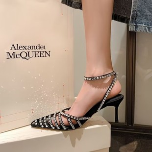 Internet Popular New Toe Sandals Women's 2024 Summer New Fashion Stiletto Heel ankle strap French High Heels