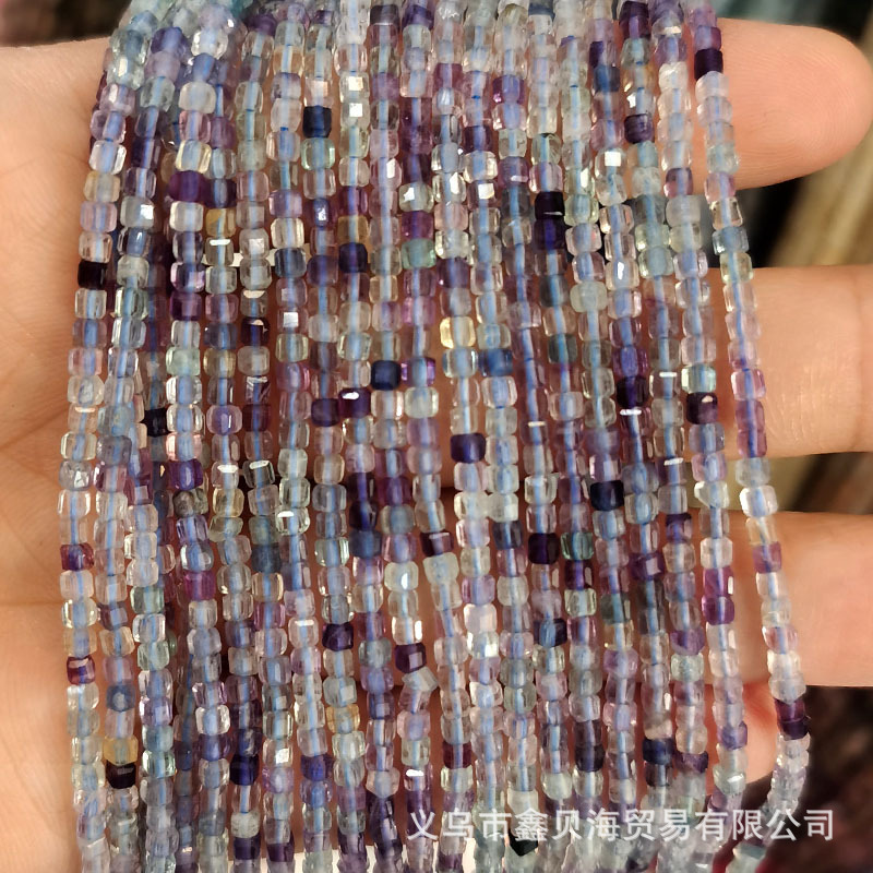 2.5*2.5mm天然石小方珠散珠方糖珠彩碧璽いちご晶紫晶方糖方粒ビーズ|undefined