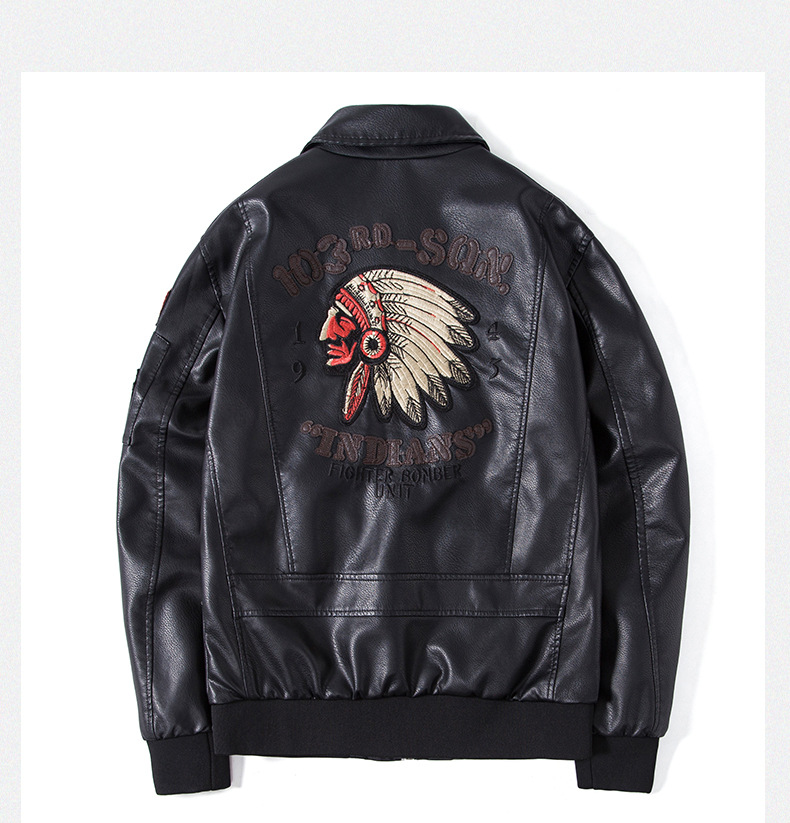 Men's Leather Jacket With Stand Collar Embroidered Motorcycle Style_voghion.com