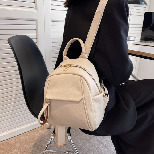 PU Soft Leather Women's Double Shoulder Bag Simple Casual 2024 New Korean Style Fashion PU Leather Women's Backpack School Bag Trend